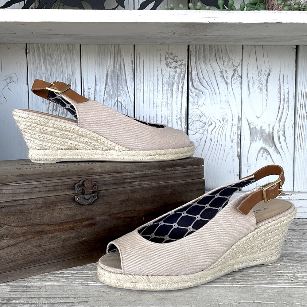 TALBOTS Espadrilles Rope Wedge Heel Beige Canvas Size 6.5